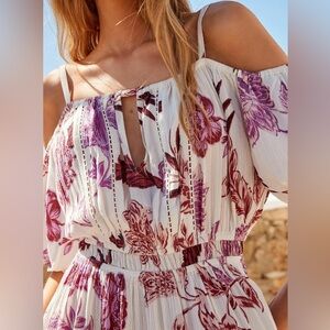 NEXT UK White/Pink/Purple Floral Off Shoulder Strappy Summer Dress. Size 8.